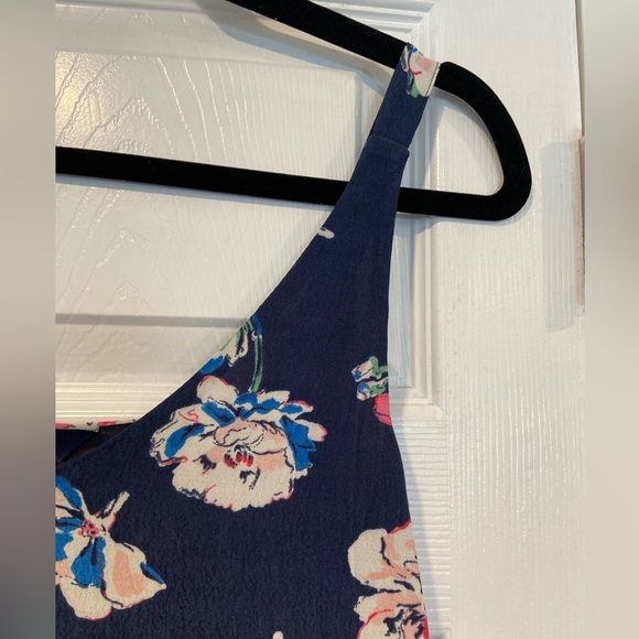 NWT Joules Size 4 Navy Blue Pink Floral V Neck Tank Top Flowy Lined Split Hem - Picture 3 of 11